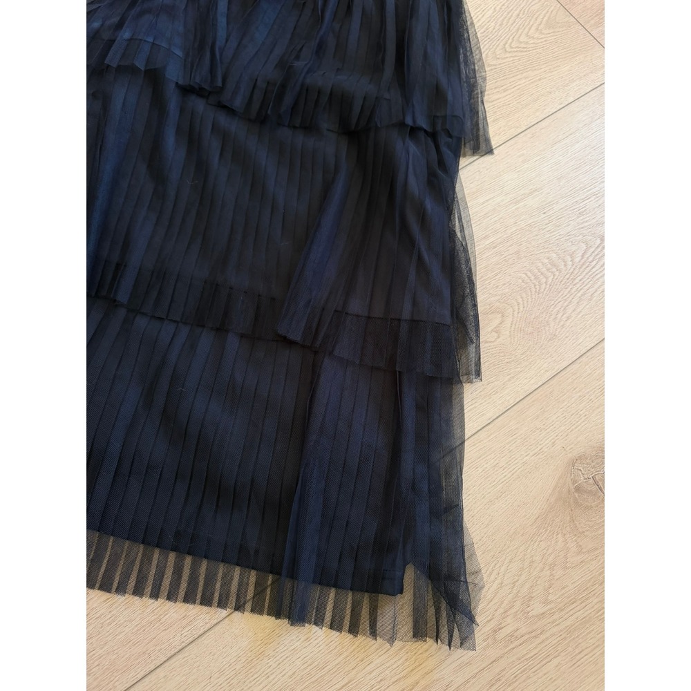 Favlux Fashion Black Tiered Tulle Maxi Skirt Smocked Waist Pleated Mesh Small - Picture 2 of 4